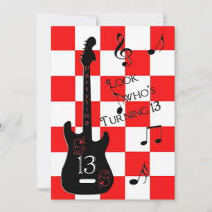 Invitation 13e anniversaire, Guitare électrique, Rouge/Blanc/