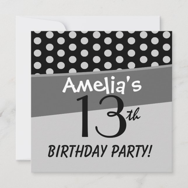 Invitation 13e anniversaire mignon Pois pour fille (Devant)