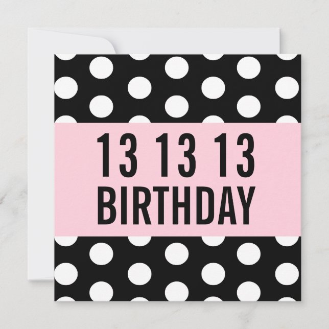 Invitation 13e anniversaire Modèle Pois de fête V01 (Devant)
