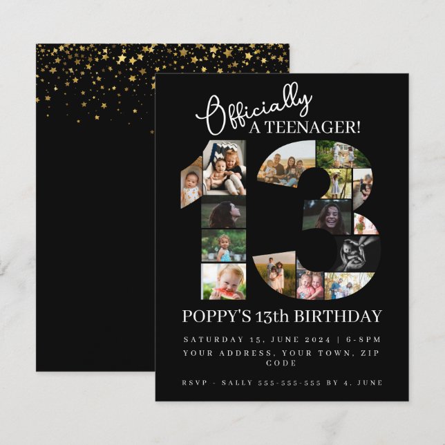 Invitation 13e anniversaire officiellement un collage photo a (Devant / Derrière)
