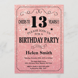 Invitation 13e anniversaire Parties scintillant d'or noir et