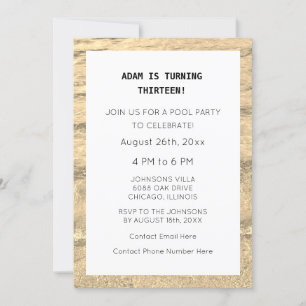 Invitation 13e anniversaire personnalisé Nom d'âge Eau simple