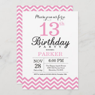 Invitation 13e anniversaire Pink Chevron