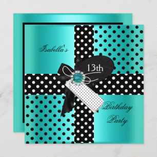 Invitation 13e anniversaire Pois Turquoises Bleu