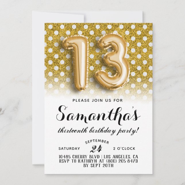 Invitation 13e anniversaire Polkadot Parties scintillant Invi (Devant)