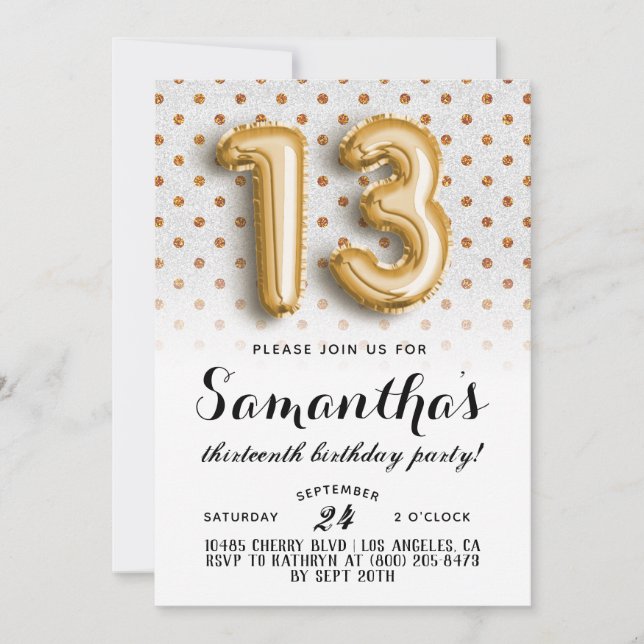 Invitation 13e anniversaire Polkadot Parties scintillant Invi (Devant)
