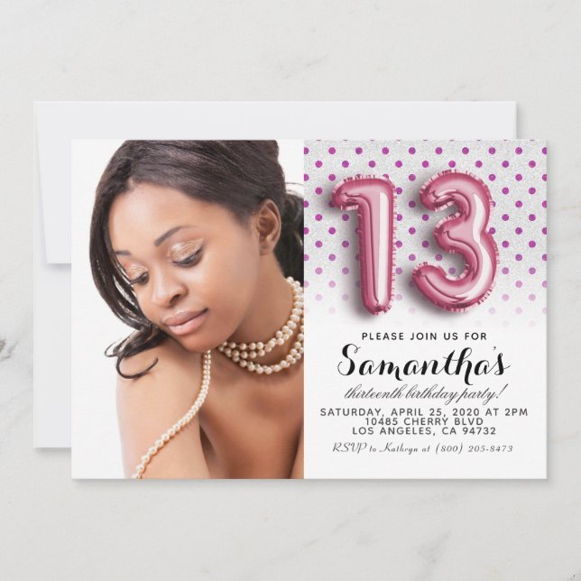 Invitation 13e anniversaire Polkadot Parties scintillant Port (Devant)