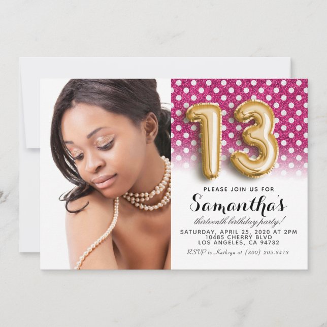 Invitation 13e anniversaire Polkadot Parties scintillant Port (Devant)