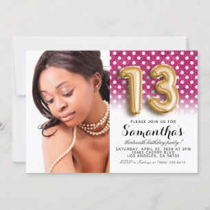 Invitation 13e anniversaire Polkadot Parties scintillant Port