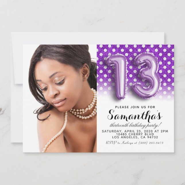 Invitation 13e anniversaire Polkadot Parties scintillant Port (Devant)