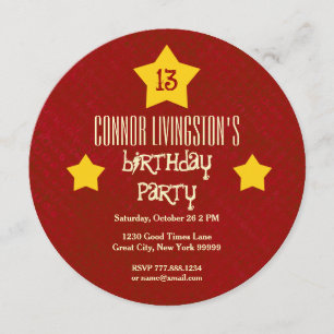 Invitation 13e Anniversaire Rouge Cercle Gold Stars V03D3
