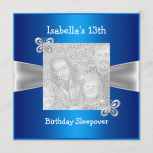 Invitation 13e anniversaire Sleepover Papillon photo bleu