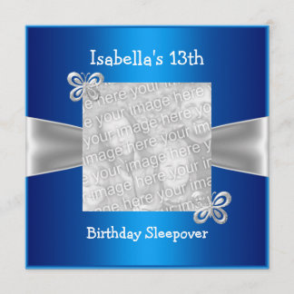 Invitation 13e anniversaire Sleepover Papillon photo bleu