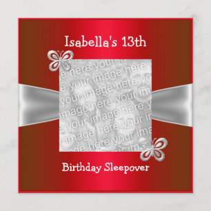 Invitation 13e anniversaire Sleepover Papillon photo Rouge