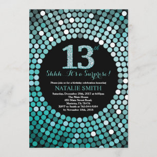 Invitation 13e anniversaire surprise Parties scintillant noir