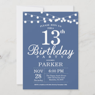 Invitation 13e Birthday Invite Blue