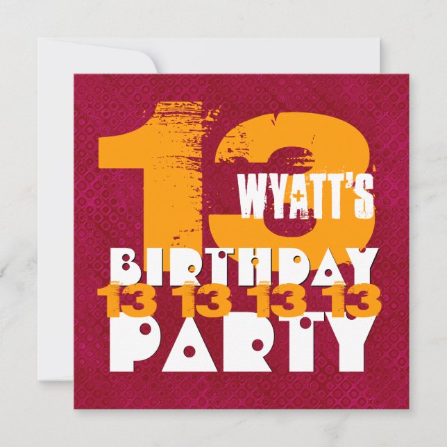 Invitation 13e fête d'anniversaire 13 ans Grunge Z13A (Devant)