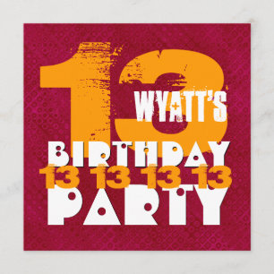 Invitation 13e fête d'anniversaire 13 ans Grunge Z13A
