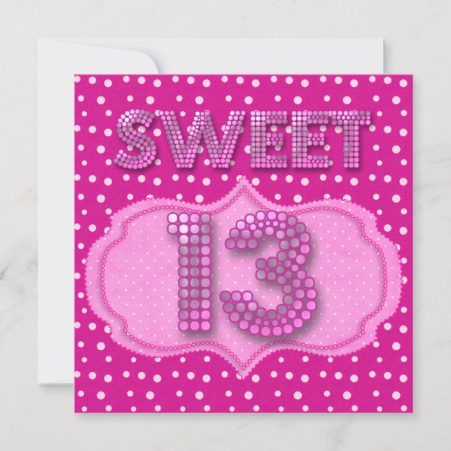 Invitation 13e fête d'anniversaire douce 13 ans points noirs  (Devant)