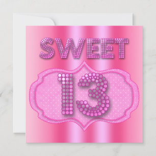Invitation 13e fête d'anniversaire douce 13 ans points roses