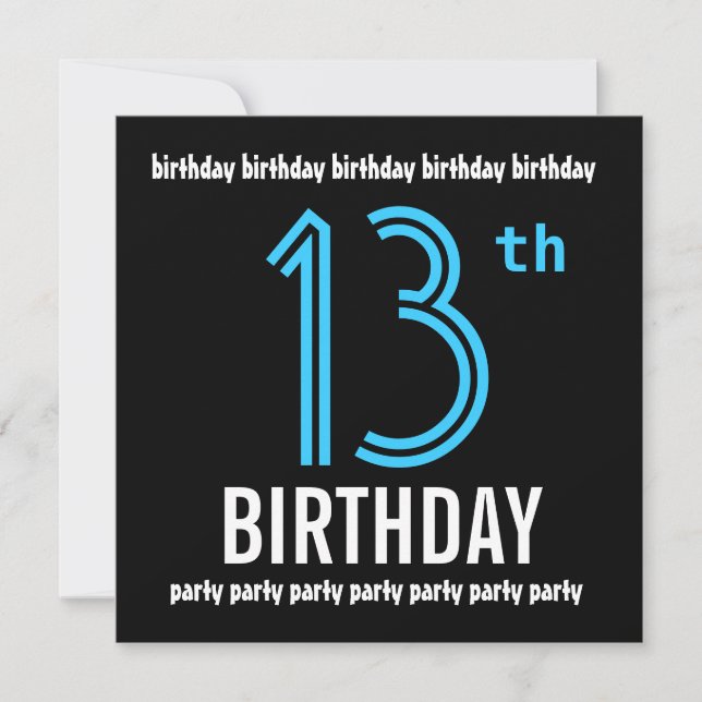 Invitation 13e fête d'anniversaire moderne Noir et couleur Nu (Devant)
