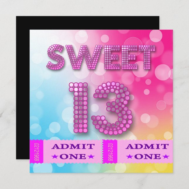 Invitation 13e Sweet 13 Anniversaire Billets Fun (Devant / Derrière)