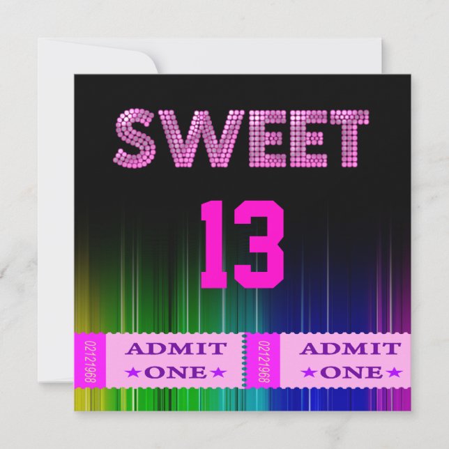Invitation 13e Sweet 13 Anniversaire Billets Fun (Devant)