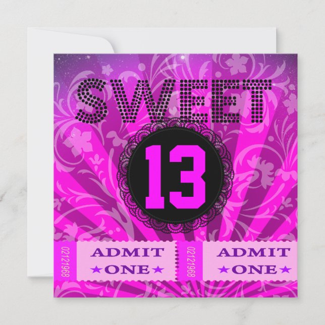Invitation 13e Sweet 13 Anniversaire Billets Fun (Devant)