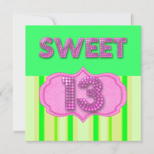 Invitation 13e Sweet 13 Anniversaire Fête Pink Lime Moderne