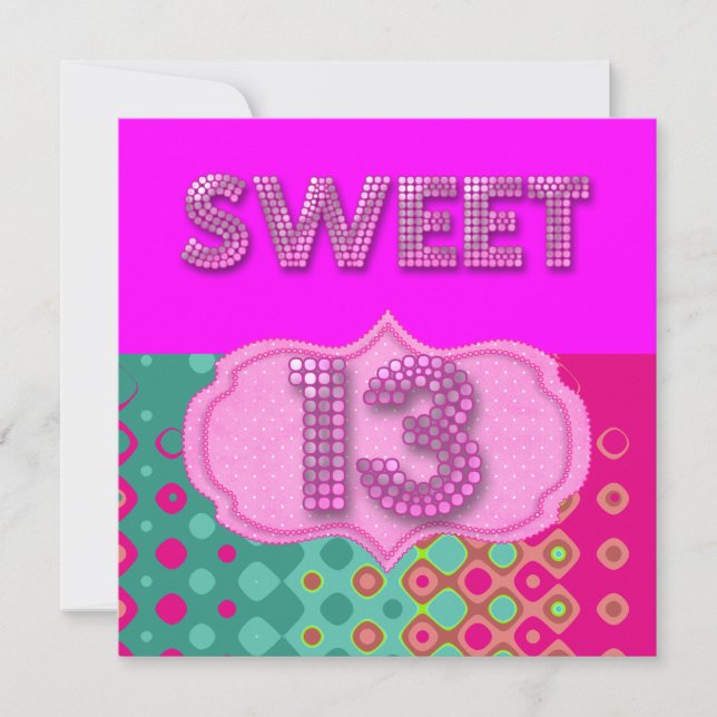Invitation 13e Sweet 13 Anniversaire Pink Turquoise Moderne (Devant)