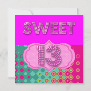 Invitation 13e Sweet 13 Anniversaire Pink Turquoise Moderne
