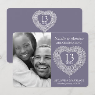 Invitation 13ème dentelle mariage Anniversaire gris blanc