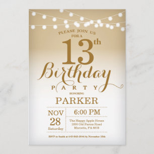 Invitation 13ème Lumières de ficelle d'or d'invitation