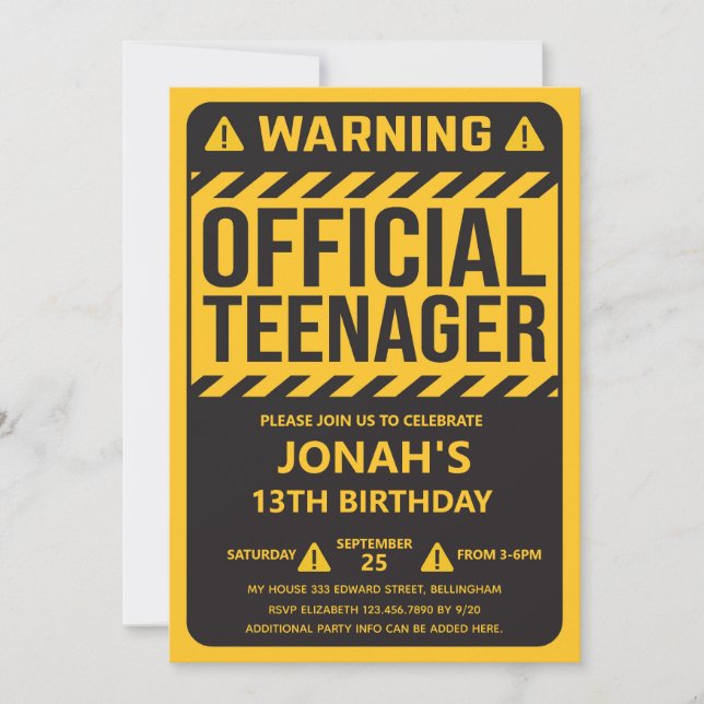 Invitation 13th Birthday Party Teenage Boy  (Devant)