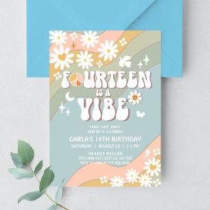 Invitation 14 est une ambiance Daisy Hippie Anniversaire Rétr