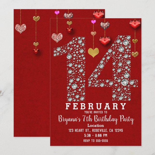 Invitation 14 février 14e Cœur rouge Party de la Saint-Valent (Devant / Derrière)