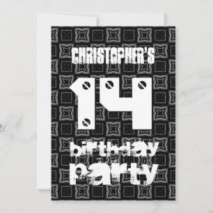 Invitation 14e anniversaire Ado moderne Black White Motif V01