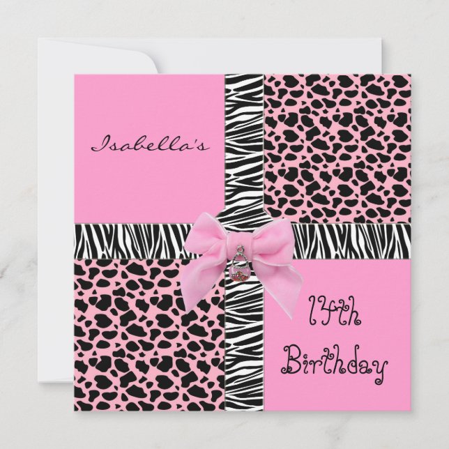 Invitation 14e anniversaire adolescent Fille Rose  (Devant)