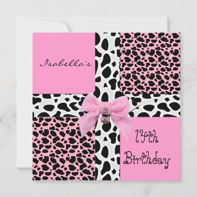 Invitation 14e anniversaire adolescent vache rose  (Devant)
