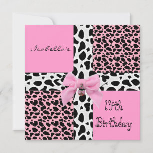 Invitation 14e anniversaire adolescent vache rose