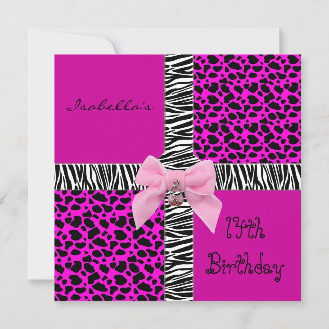Invitation 14e anniversaire adolescent vache rose  (Devant)