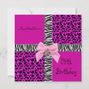 Invitation 14e anniversaire adolescent vache rose 
