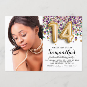 Invitation 14e anniversaire Confetti Gold Portrait