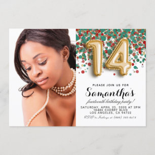 Invitation 14e anniversaire Confetti Gold Portrait
