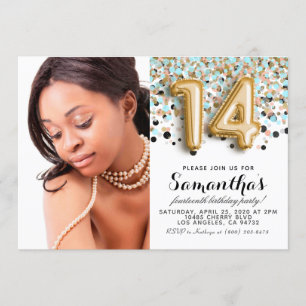 Invitation 14e anniversaire Confetti Gold Portrait