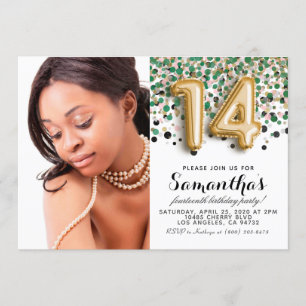 Invitation 14e anniversaire Confetti Gold Portrait