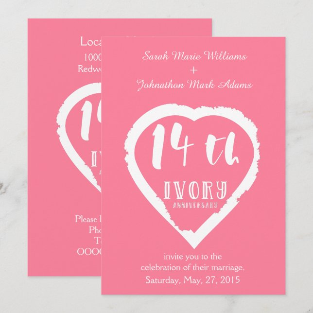 Invitation 14e anniversaire de mariage traditionnel ivoire (Devant / Derrière)
