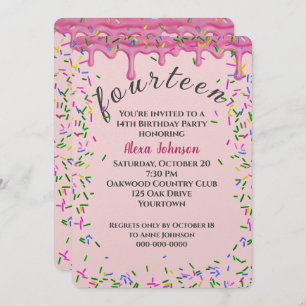 Invitation 14e Anniversaire Pink Icing Et Sprinkles