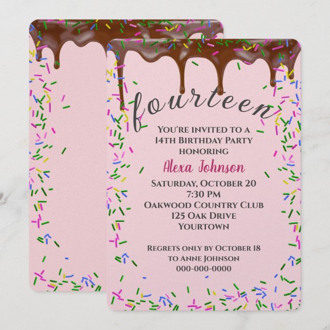 Invitation 14ème Anniversaire Avec Glace Au Chocolat Et Saupo (Devant / Derrière)
