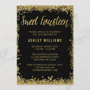 Invitation 14ème fête d'anniversaire de Faux d'or de bonbon